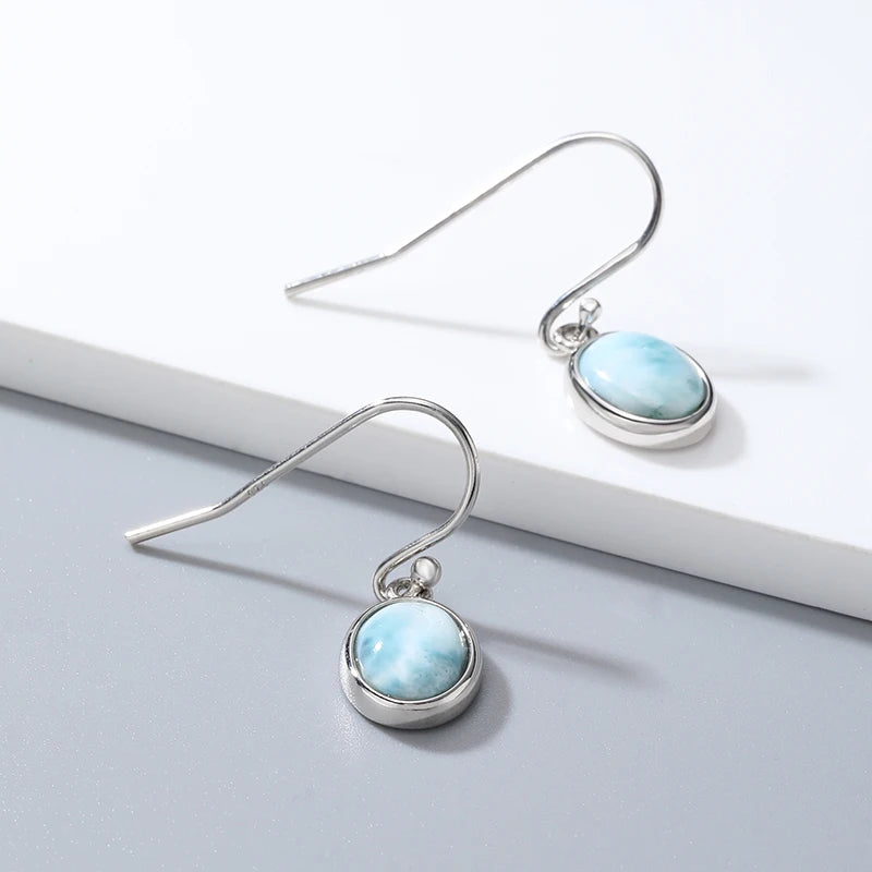 New Fashion Retro Geometry Streamlined Long 925 Sterling Silver Jewelry Girl Natural Precious Larimar Earrings Women