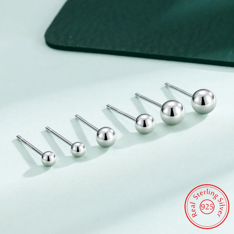 925 Steling Silver Jewelry Ball Stud Earrings For Women Fashion New XY0277