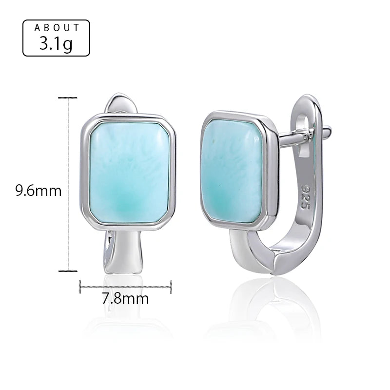 2021 Simple Square 925 Sterling Silver Earring Natural Precious Larimar Earrings for Women