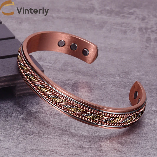 Twisted Pure Copper Bracelet Men Adjustable Cuff Wristband Magnetic Bangles Arthritis Health High Magnet Solid Copper Jewelry