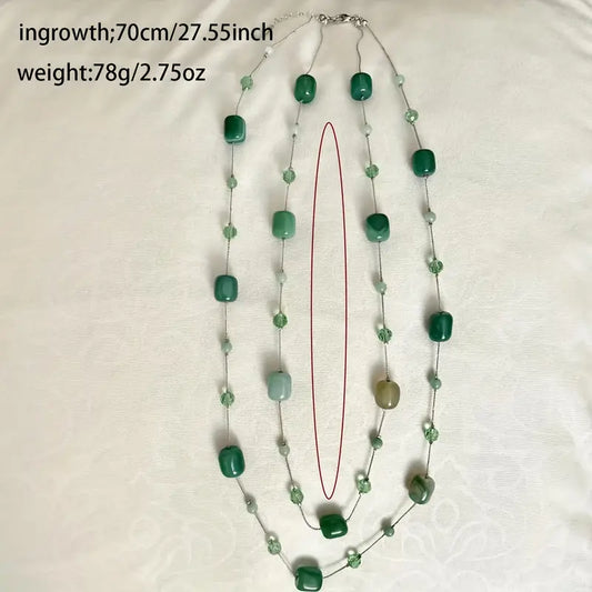 XL-2411GREEN-001  70 CM GREEEN STONE NECKLACE