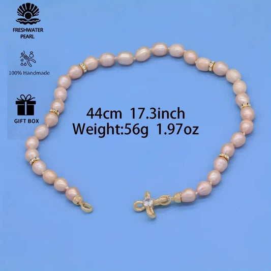 XL-2412PINK-01 14X10 MM FRESHWATER PINK PEARL NECKLACE WITH 8 MM CZ AND  6 RONDEL CRYSTALS