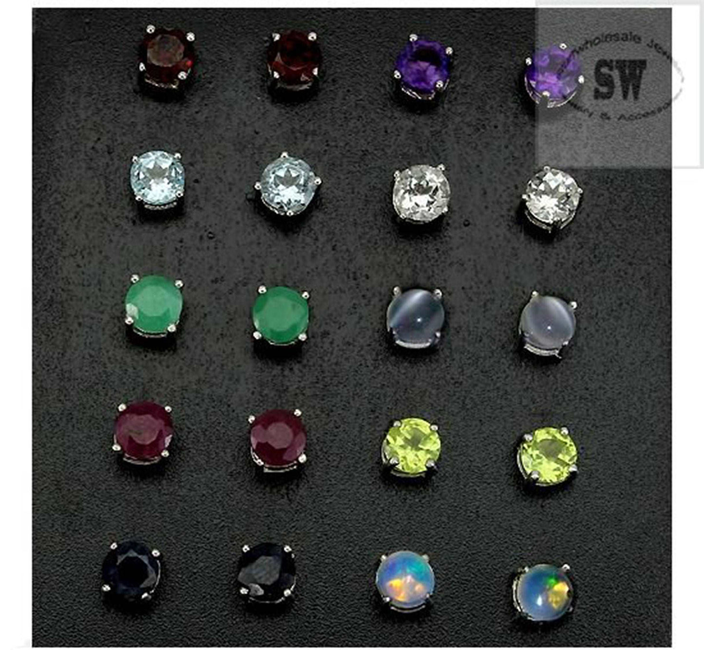 Birthstone genuine stones set in .925 silver stud earring - Providence silver gold jewelry usa