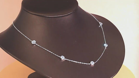 Sterling silver necklace with 5 bezel set Swarovski austrian crystal stones, handcrafted in USA