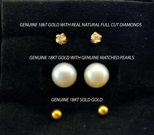 HOLIDAY SPECIAL -3 PAIR OF 18k SOLID GOLD EARRINGS IN GIFT BOX
