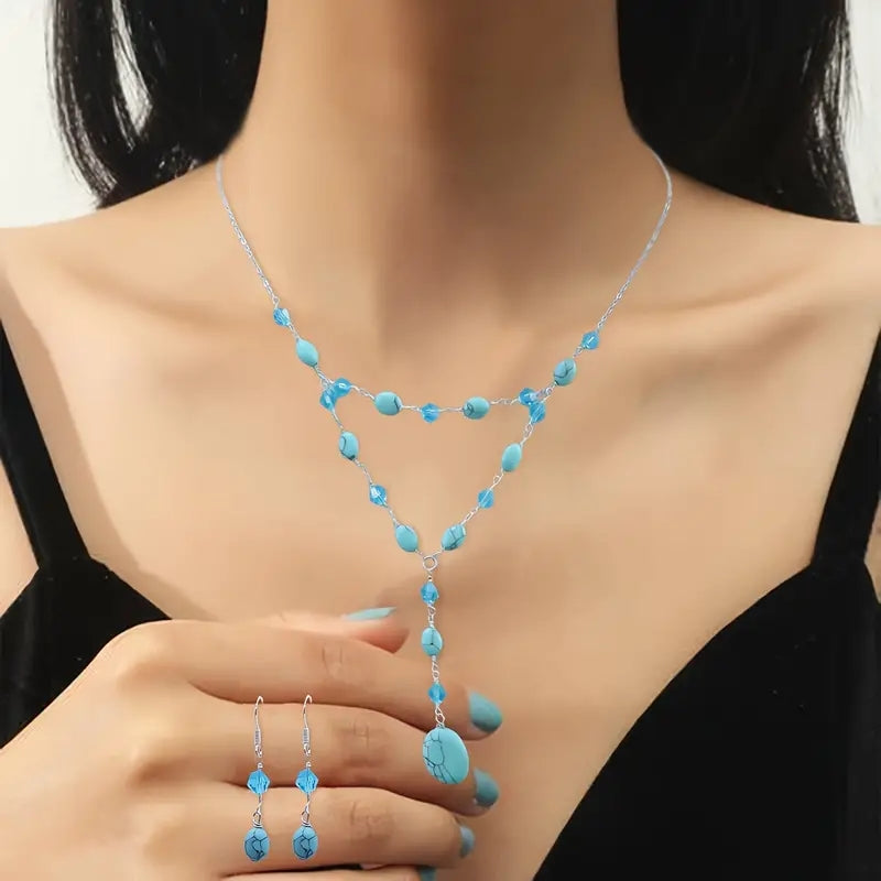 Genuine Turquoise Necklace and Earring Handmade set in 925