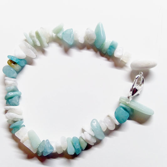 Amazonite and white onyx stretchy Anklet with Stainless steel clasp - Providence silver gold jewelry usa